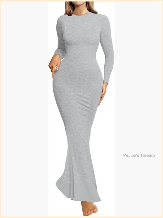 Dresses & Skirts - Bodycon Maxi Dress Long Sleeve Crew Neck Ribbed Lounge Dress